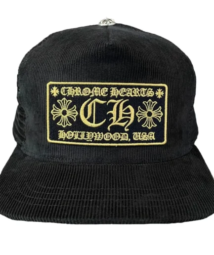 Chrome Hearts CH Hollywood Corduroy Trucker Hat – Black-Gold