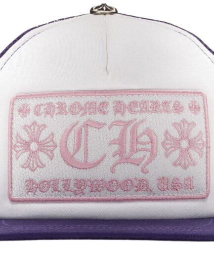 Chrome Hearts CH Hollywood Trucker Hat – White-Purple